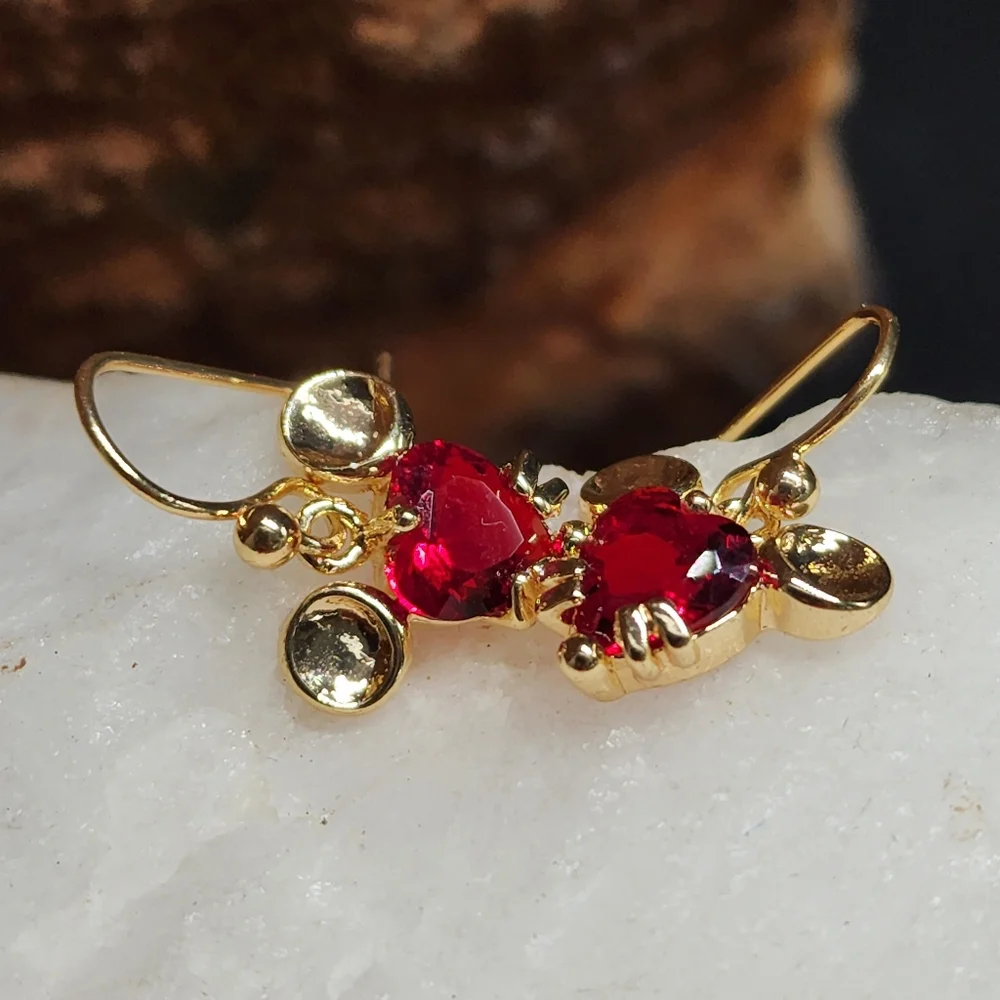 Mickey Mouse Read Heart Swarovski Crystals Luxury Gold Plated Earrings